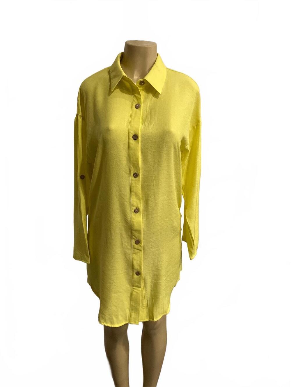 NIB Yellow Button-Front Long Sleeve Shirt Dress